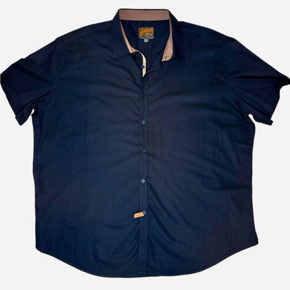 Johnny Bigg Mens Navy Textured Chevron Print Short Sleeve Button Front | Size 5X - Picture 3 of 8